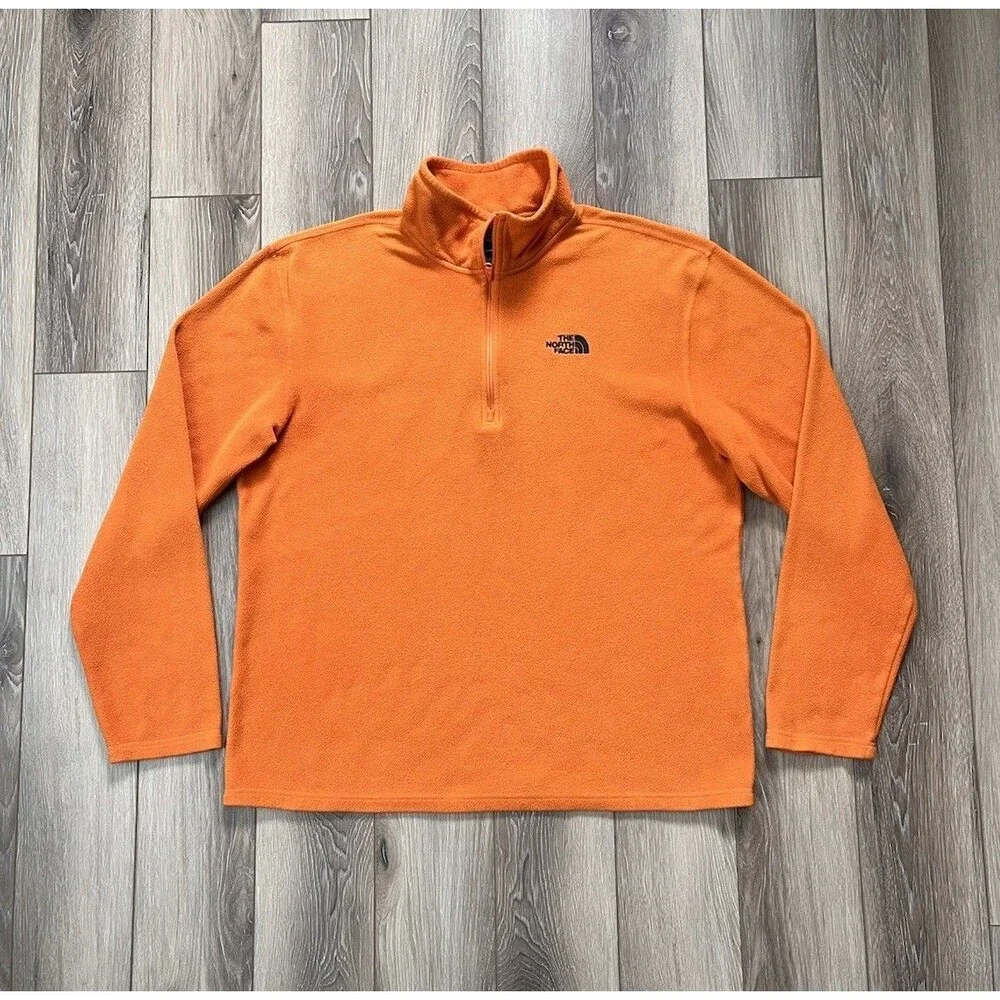 The North Face Mens Medium Orange Quarter Zip Fleece Pullover Jacket Outdoor